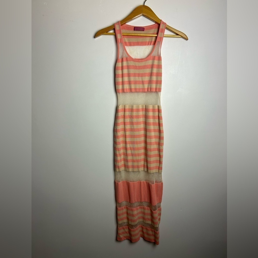 Striped Pink and Cream Midi Dress